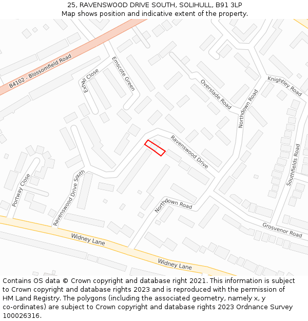 25, RAVENSWOOD DRIVE SOUTH, SOLIHULL, B91 3LP: Location map and indicative extent of plot