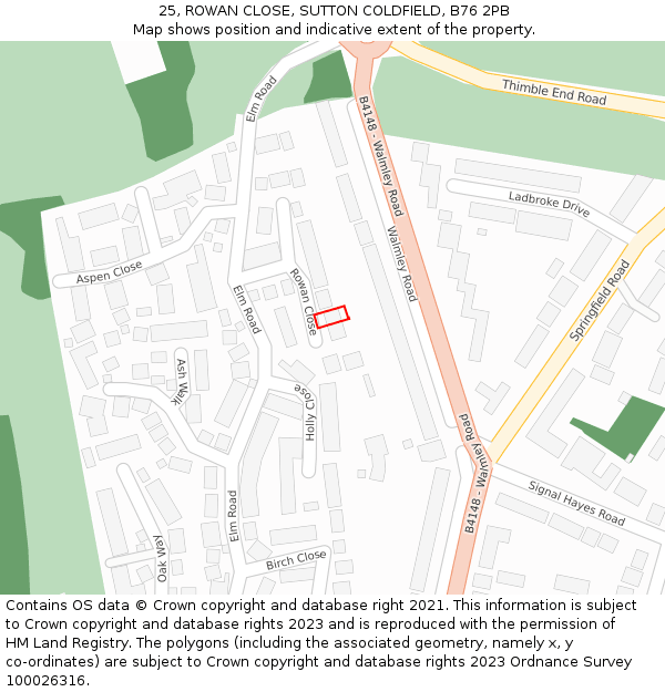 25, ROWAN CLOSE, SUTTON COLDFIELD, B76 2PB: Location map and indicative extent of plot