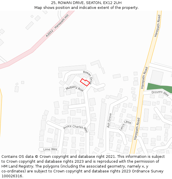 25, ROWAN DRIVE, SEATON, EX12 2UH: Location map and indicative extent of plot