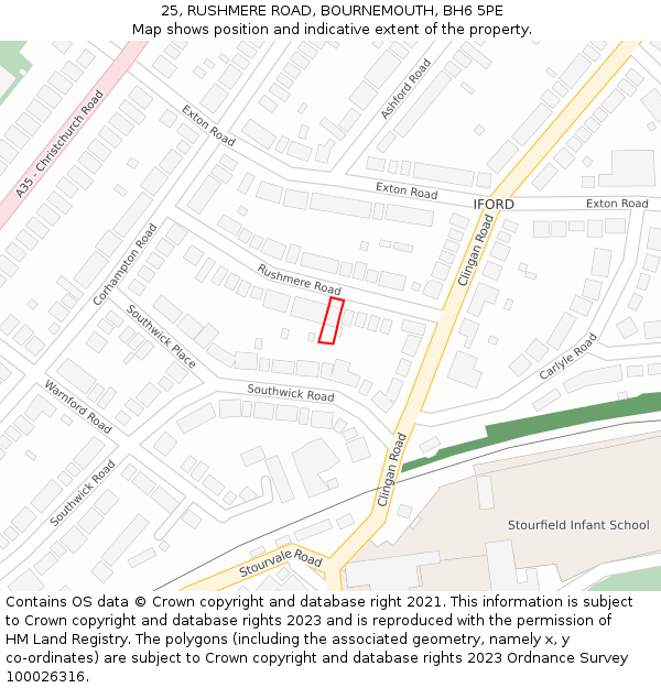 25, RUSHMERE ROAD, BOURNEMOUTH, BH6 5PE: Location map and indicative extent of plot