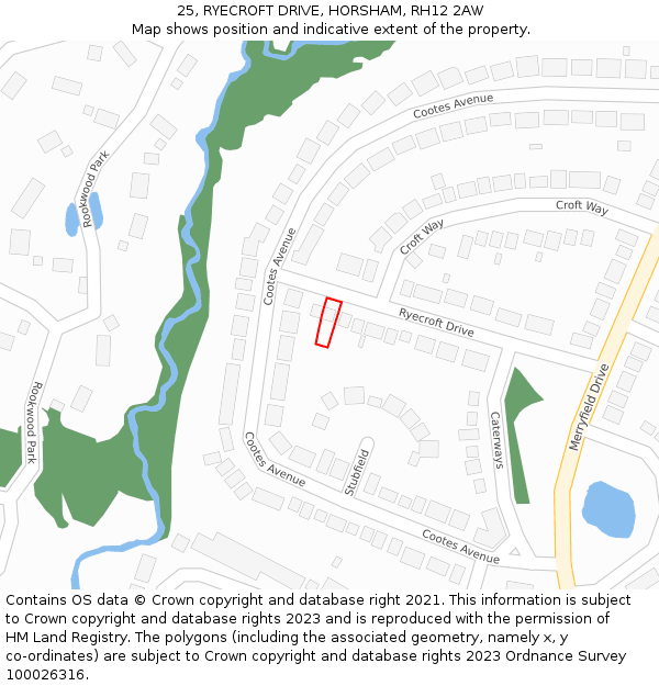 25, RYECROFT DRIVE, HORSHAM, RH12 2AW: Location map and indicative extent of plot