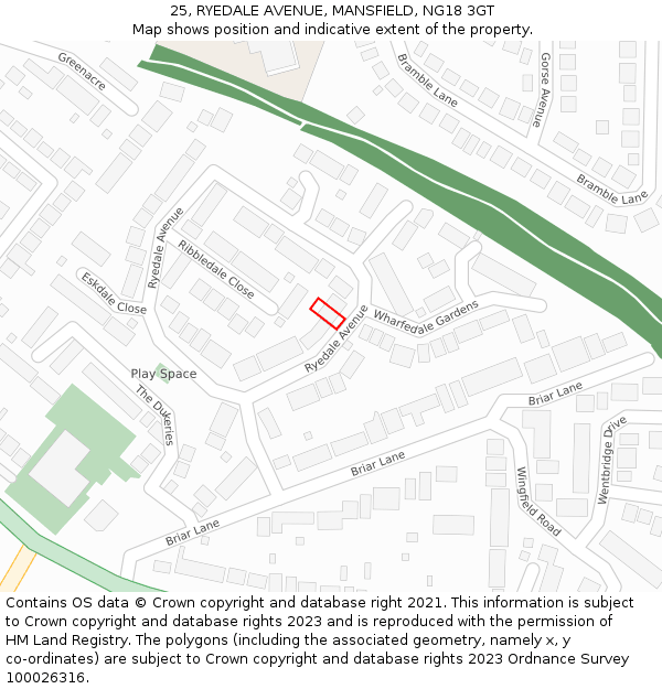 25, RYEDALE AVENUE, MANSFIELD, NG18 3GT: Location map and indicative extent of plot