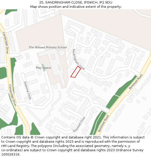 25, SANDRINGHAM CLOSE, IPSWICH, IP2 9DU: Location map and indicative extent of plot