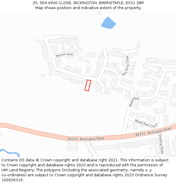 25, SEA KING CLOSE, BICKINGTON, BARNSTAPLE, EX31 2BR: Location map and indicative extent of plot