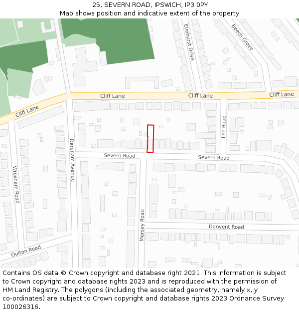 25, SEVERN ROAD, IPSWICH, IP3 0PY: Location map and indicative extent of plot