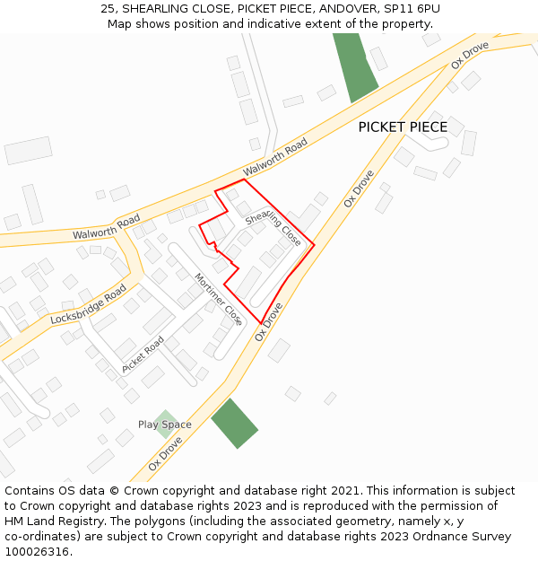 25, SHEARLING CLOSE, PICKET PIECE, ANDOVER, SP11 6PU: Location map and indicative extent of plot