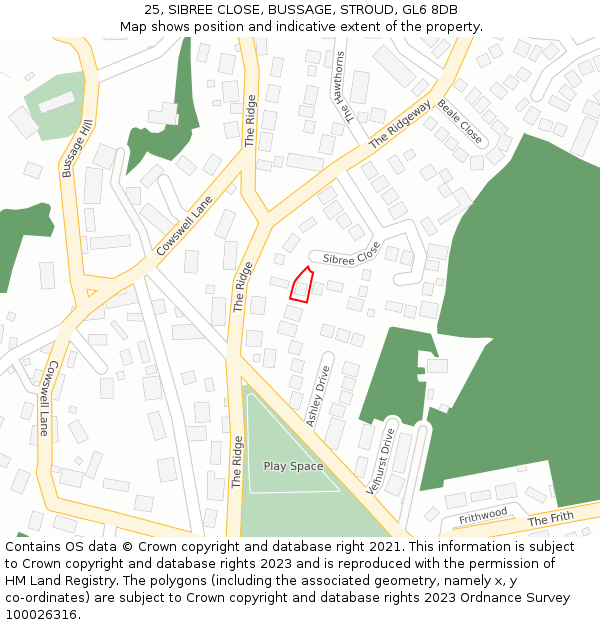 25, SIBREE CLOSE, BUSSAGE, STROUD, GL6 8DB: Location map and indicative extent of plot