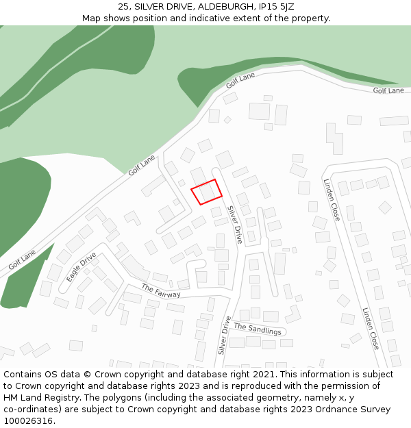 25, SILVER DRIVE, ALDEBURGH, IP15 5JZ: Location map and indicative extent of plot