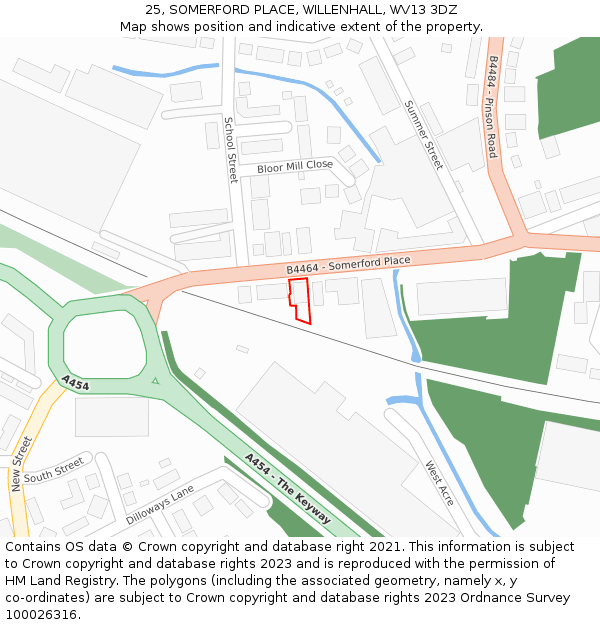 25, SOMERFORD PLACE, WILLENHALL, WV13 3DZ: Location map and indicative extent of plot