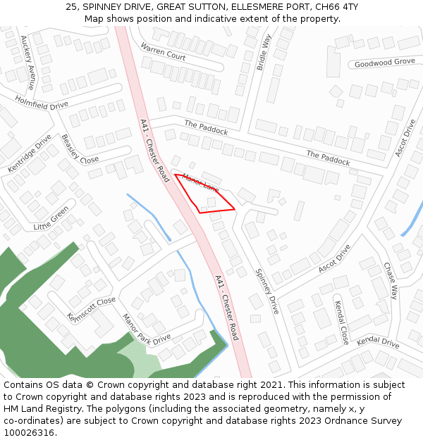 25, SPINNEY DRIVE, GREAT SUTTON, ELLESMERE PORT, CH66 4TY: Location map and indicative extent of plot