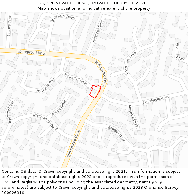 25, SPRINGWOOD DRIVE, OAKWOOD, DERBY, DE21 2HE: Location map and indicative extent of plot