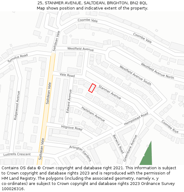 25, STANMER AVENUE, SALTDEAN, BRIGHTON, BN2 8QL: Location map and indicative extent of plot