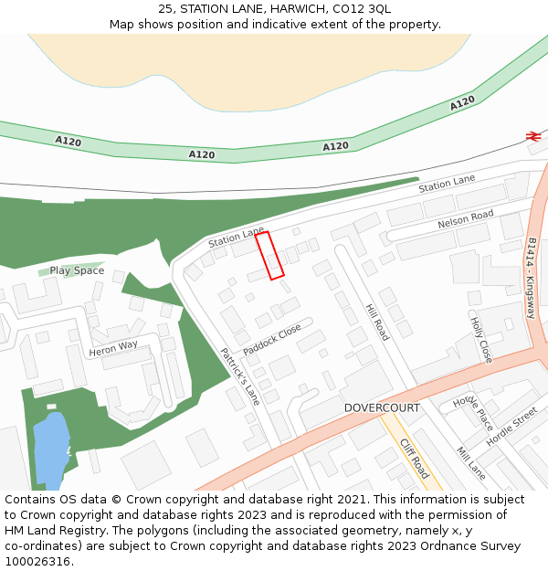 25, STATION LANE, HARWICH, CO12 3QL: Location map and indicative extent of plot