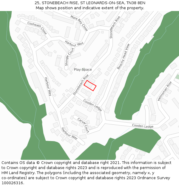 25, STONEBEACH RISE, ST LEONARDS-ON-SEA, TN38 8EN: Location map and indicative extent of plot