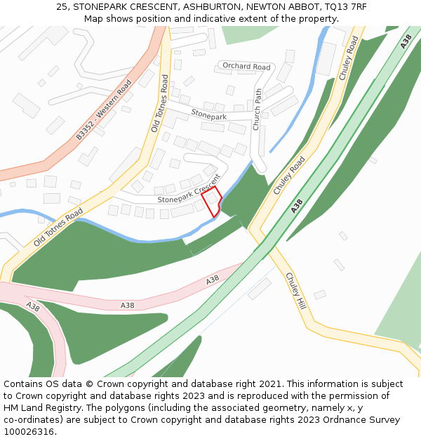 25, STONEPARK CRESCENT, ASHBURTON, NEWTON ABBOT, TQ13 7RF: Location map and indicative extent of plot