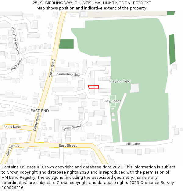 25, SUMERLING WAY, BLUNTISHAM, HUNTINGDON, PE28 3XT: Location map and indicative extent of plot