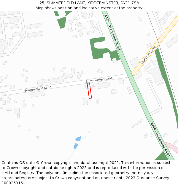 25, SUMMERFIELD LANE, KIDDERMINSTER, DY11 7SA: Location map and indicative extent of plot