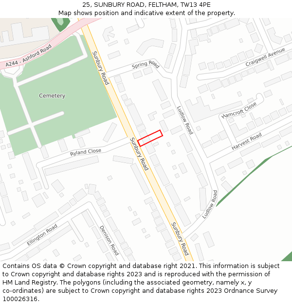 25, SUNBURY ROAD, FELTHAM, TW13 4PE: Location map and indicative extent of plot