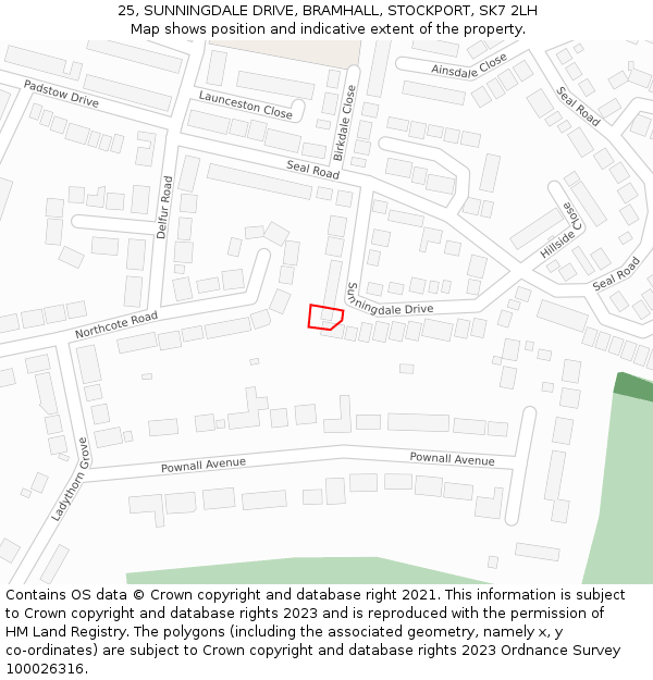 25, SUNNINGDALE DRIVE, BRAMHALL, STOCKPORT, SK7 2LH: Location map and indicative extent of plot