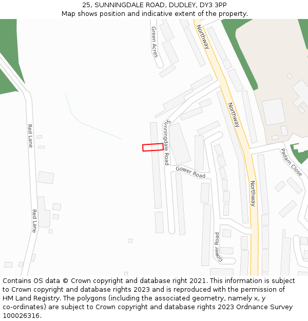 25, SUNNINGDALE ROAD, DUDLEY, DY3 3PP: Location map and indicative extent of plot