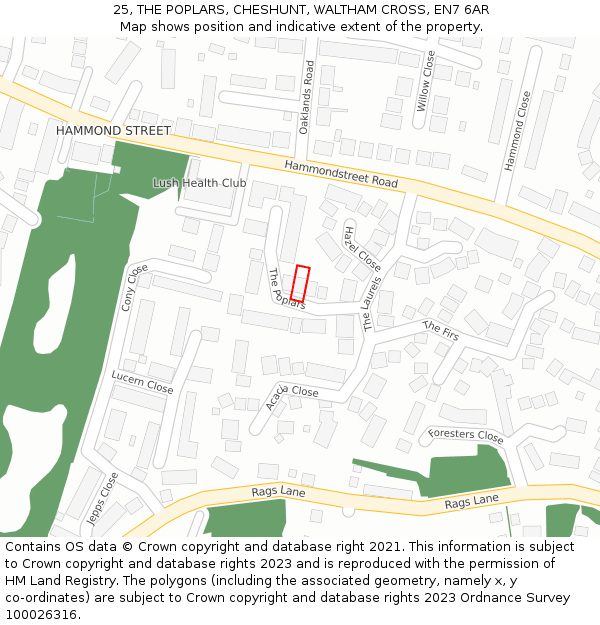 25, THE POPLARS, CHESHUNT, WALTHAM CROSS, EN7 6AR: Location map and indicative extent of plot