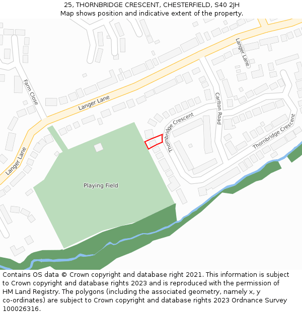 25, THORNBRIDGE CRESCENT, CHESTERFIELD, S40 2JH: Location map and indicative extent of plot