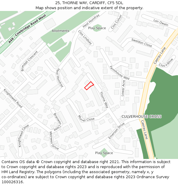 25, THORNE WAY, CARDIFF, CF5 5DL: Location map and indicative extent of plot