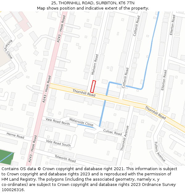 25, THORNHILL ROAD, SURBITON, KT6 7TN: Location map and indicative extent of plot