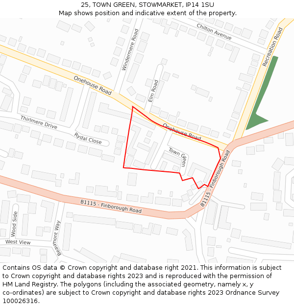 25, TOWN GREEN, STOWMARKET, IP14 1SU: Location map and indicative extent of plot