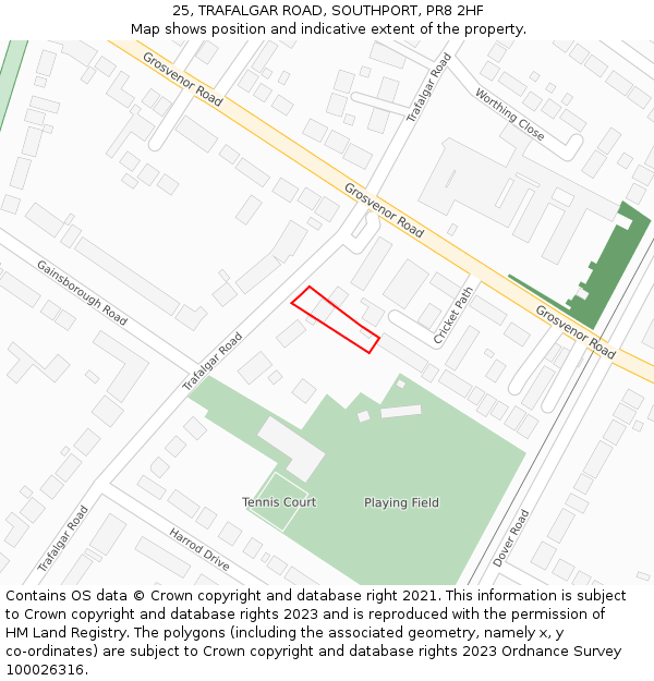 25, TRAFALGAR ROAD, SOUTHPORT, PR8 2HF: Location map and indicative extent of plot