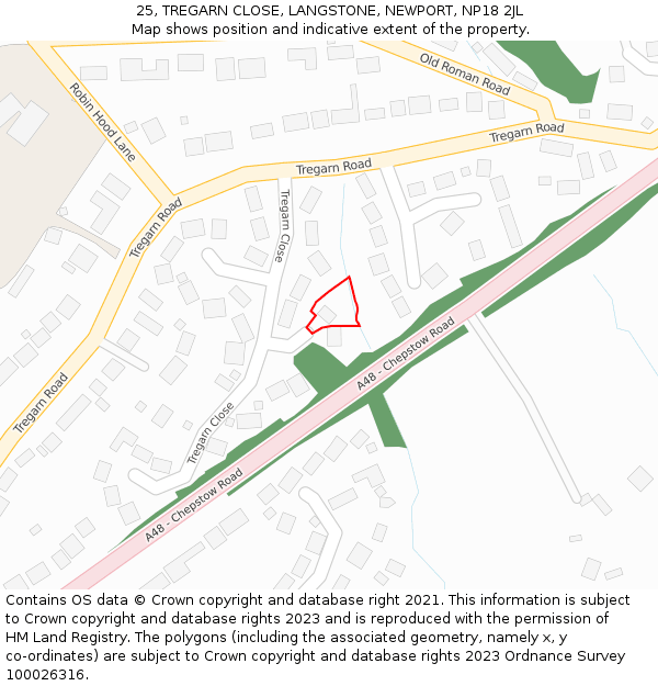 25, TREGARN CLOSE, LANGSTONE, NEWPORT, NP18 2JL: Location map and indicative extent of plot