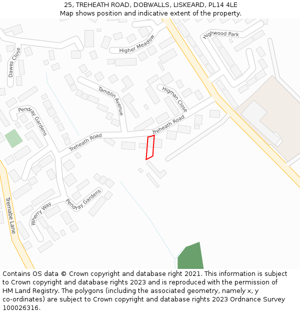 25, TREHEATH ROAD, DOBWALLS, LISKEARD, PL14 4LE: Location map and indicative extent of plot