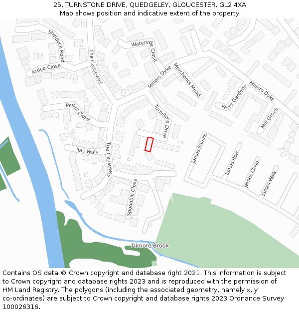 25, TURNSTONE DRIVE, QUEDGELEY, GLOUCESTER, GL2 4XA: Location map and indicative extent of plot