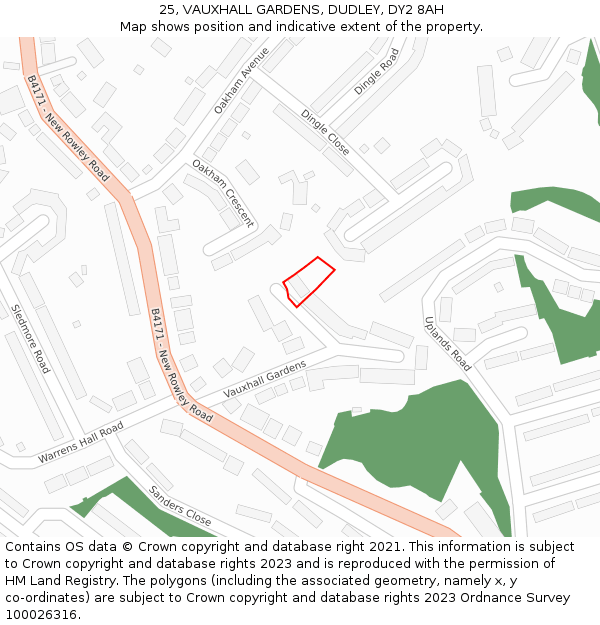 25, VAUXHALL GARDENS, DUDLEY, DY2 8AH: Location map and indicative extent of plot