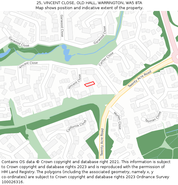 25, VINCENT CLOSE, OLD HALL, WARRINGTON, WA5 8TA: Location map and indicative extent of plot