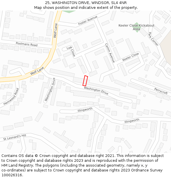 25, WASHINGTON DRIVE, WINDSOR, SL4 4NR: Location map and indicative extent of plot