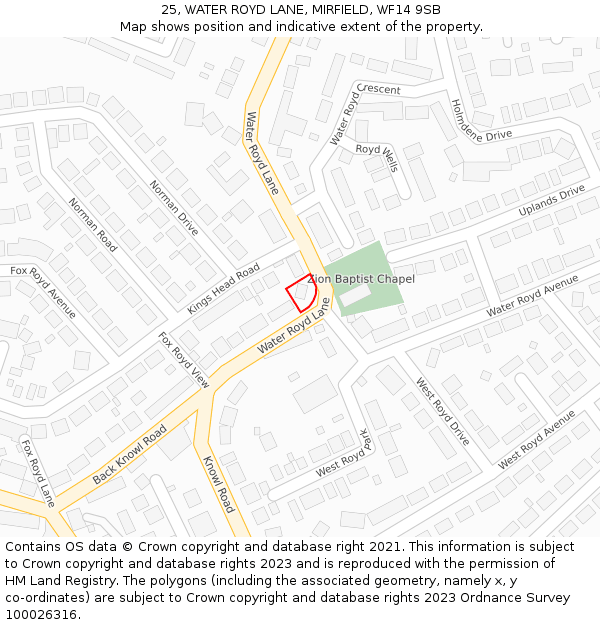 25, WATER ROYD LANE, MIRFIELD, WF14 9SB: Location map and indicative extent of plot