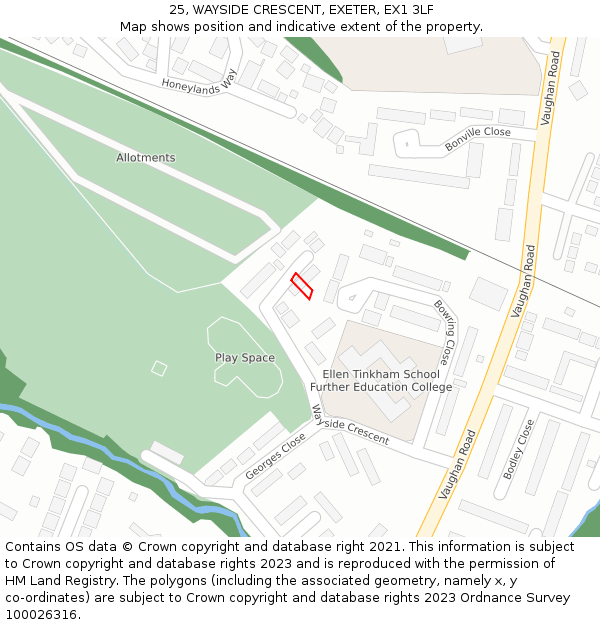 25, WAYSIDE CRESCENT, EXETER, EX1 3LF: Location map and indicative extent of plot