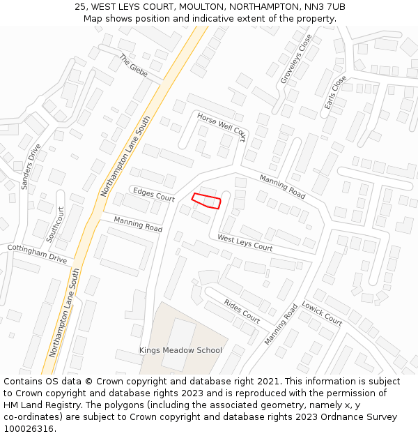 25, WEST LEYS COURT, MOULTON, NORTHAMPTON, NN3 7UB: Location map and indicative extent of plot