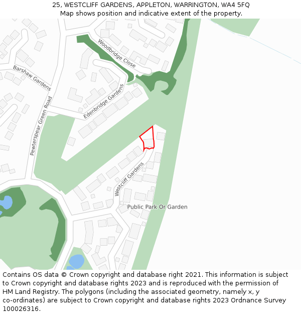 25, WESTCLIFF GARDENS, APPLETON, WARRINGTON, WA4 5FQ: Location map and indicative extent of plot