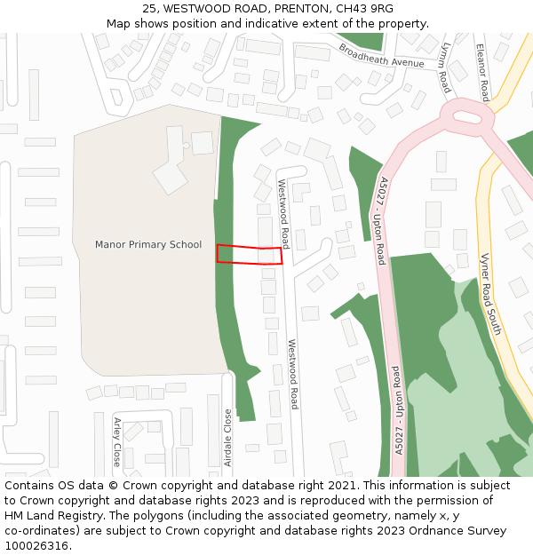 25, WESTWOOD ROAD, PRENTON, CH43 9RG: Location map and indicative extent of plot