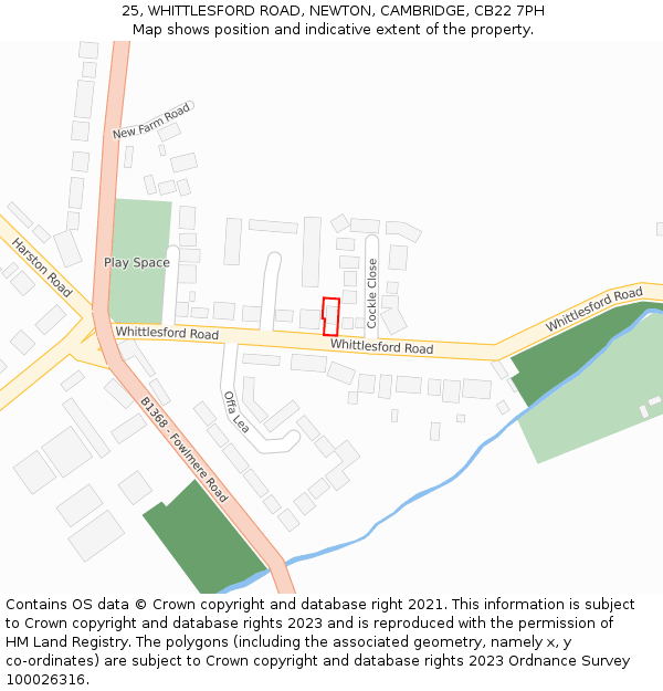 25, WHITTLESFORD ROAD, NEWTON, CAMBRIDGE, CB22 7PH: Location map and indicative extent of plot