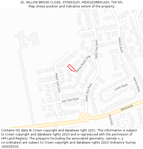 25, WILLOW BROOK CLOSE, STOKESLEY, MIDDLESBROUGH, TS9 5FL: Location map and indicative extent of plot