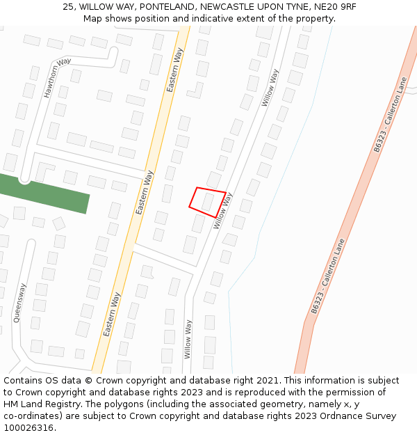 25, WILLOW WAY, PONTELAND, NEWCASTLE UPON TYNE, NE20 9RF: Location map and indicative extent of plot