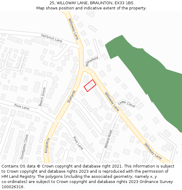 25, WILLOWAY LANE, BRAUNTON, EX33 1BS: Location map and indicative extent of plot