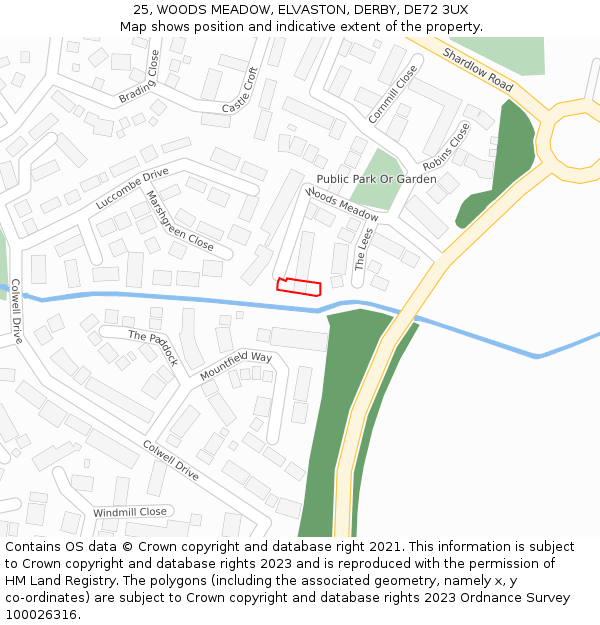 25, WOODS MEADOW, ELVASTON, DERBY, DE72 3UX: Location map and indicative extent of plot