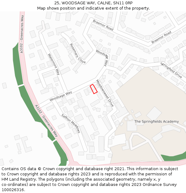 25, WOODSAGE WAY, CALNE, SN11 0RP: Location map and indicative extent of plot