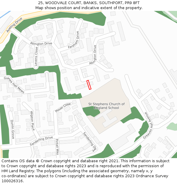 25, WOODVALE COURT, BANKS, SOUTHPORT, PR9 8FT: Location map and indicative extent of plot