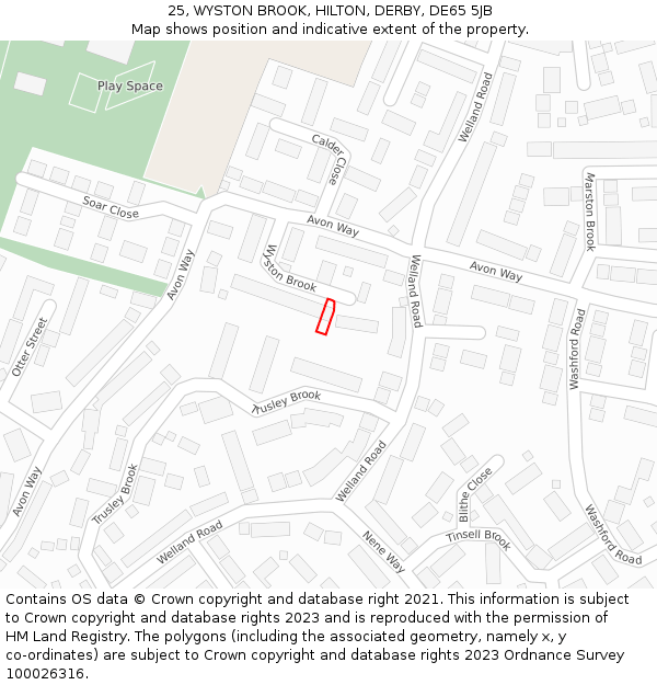 25, WYSTON BROOK, HILTON, DERBY, DE65 5JB: Location map and indicative extent of plot