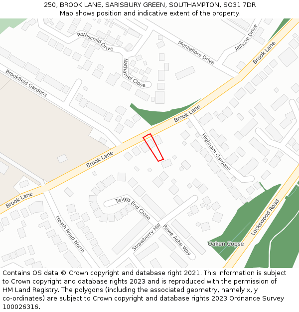 250, BROOK LANE, SARISBURY GREEN, SOUTHAMPTON, SO31 7DR: Location map and indicative extent of plot